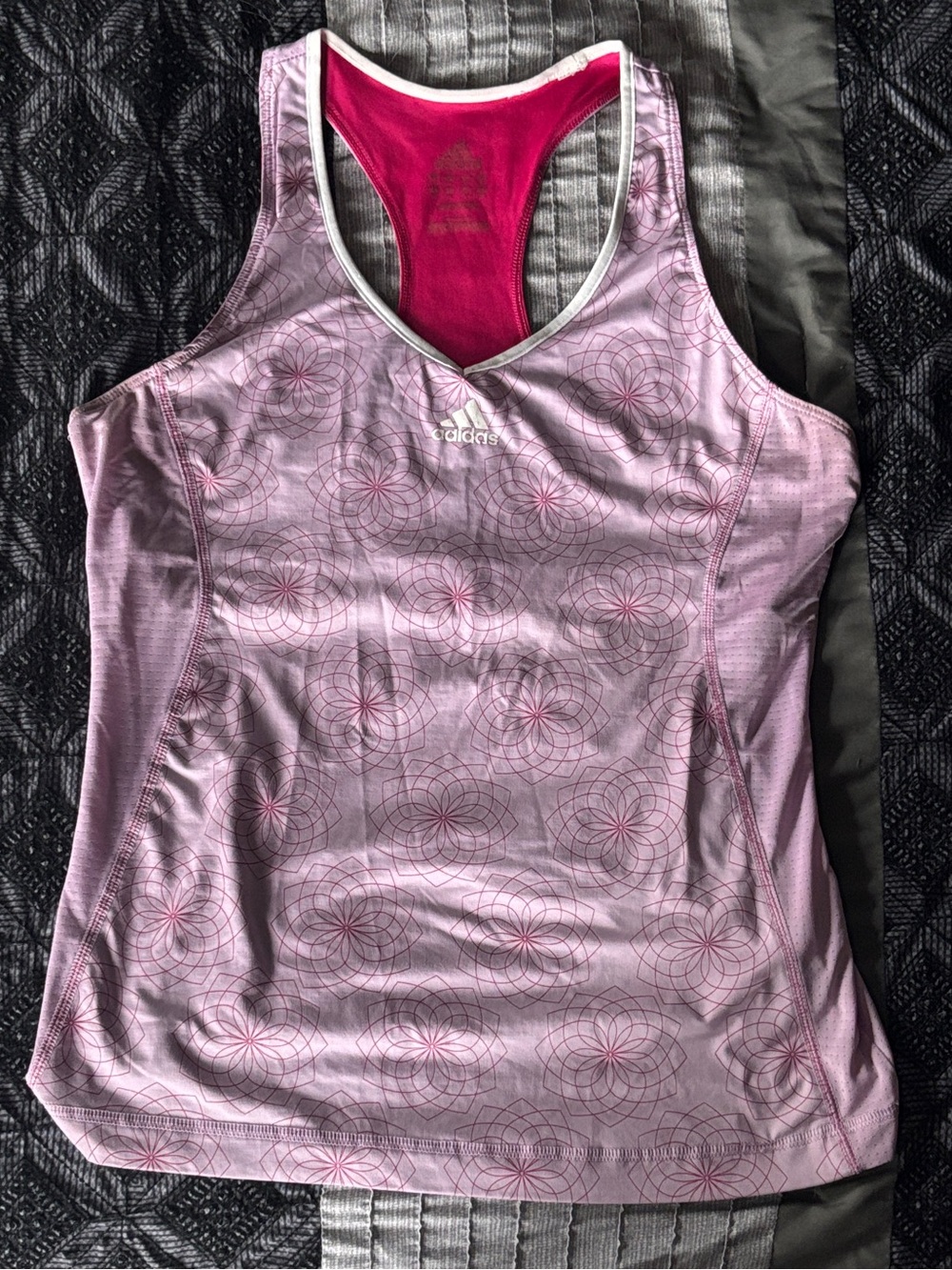 adidas Climalite Pink Racerback Tank Top with Geometric Print